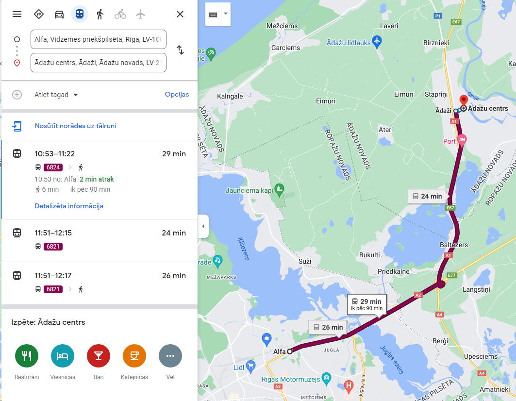 Google Maps var sekot autobusu  vietai reālā laikā